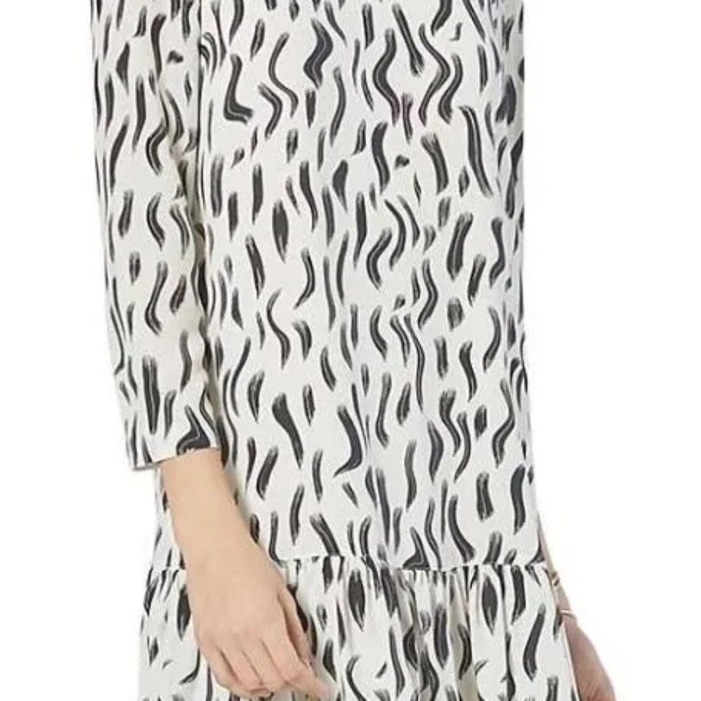 Joie Black and White 100% Silk Long Sleeve Dress Size L Classic ~ Trending!